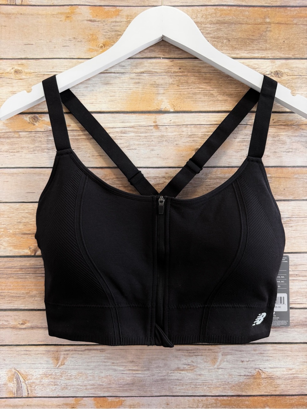 New Balance Black Zip Front Adjustable Crossback Sports Bra Size XL NWT
